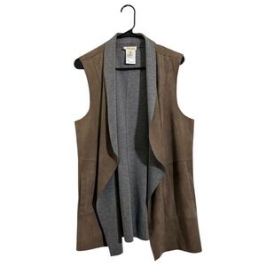 Tribal Jeans Womens Brown Faux Suede Drape Front Vest Grey Lining Size Large